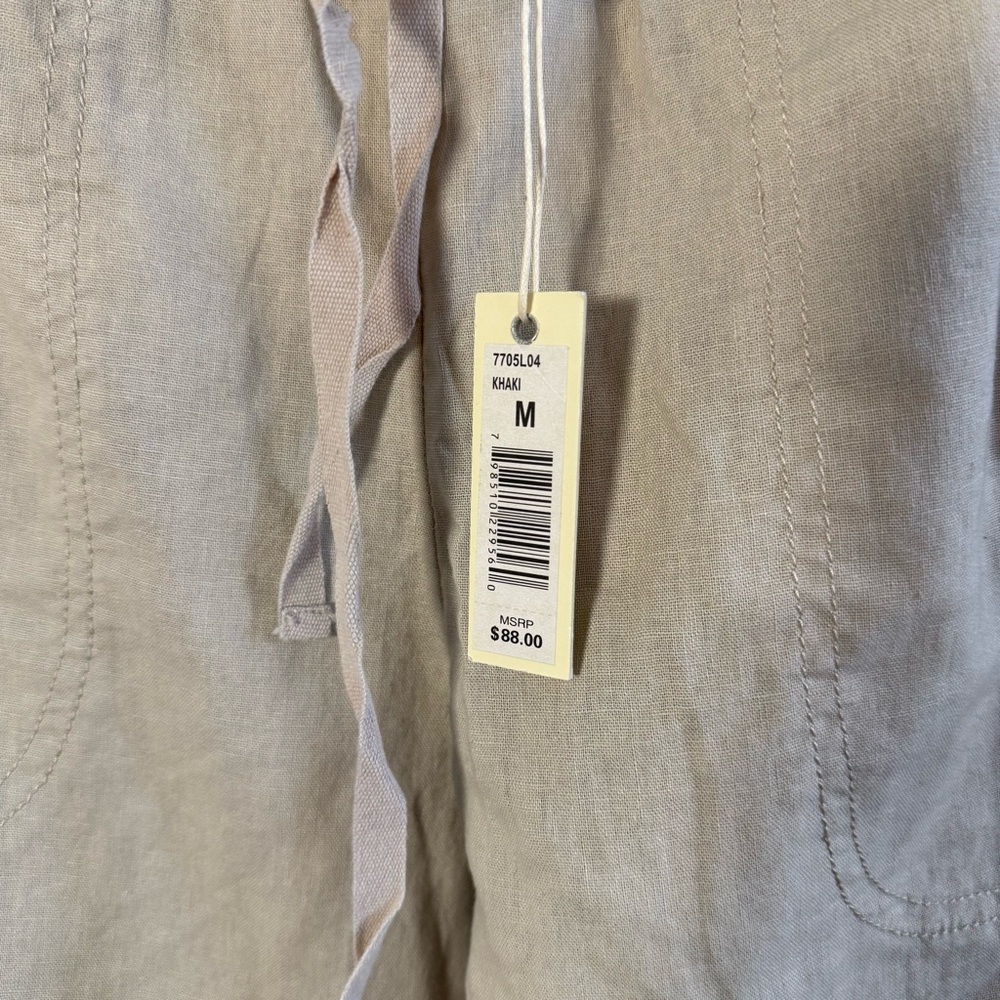 Max Studio Women's Wide-Leg Drawstring Linen Cotton Pants - Beige - Picture 5 of 10